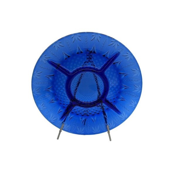 Avon Cobalt blue divided plate snack tray10 in 5-Part Relish Dish Royal Sapphire - Picture 1 of 9